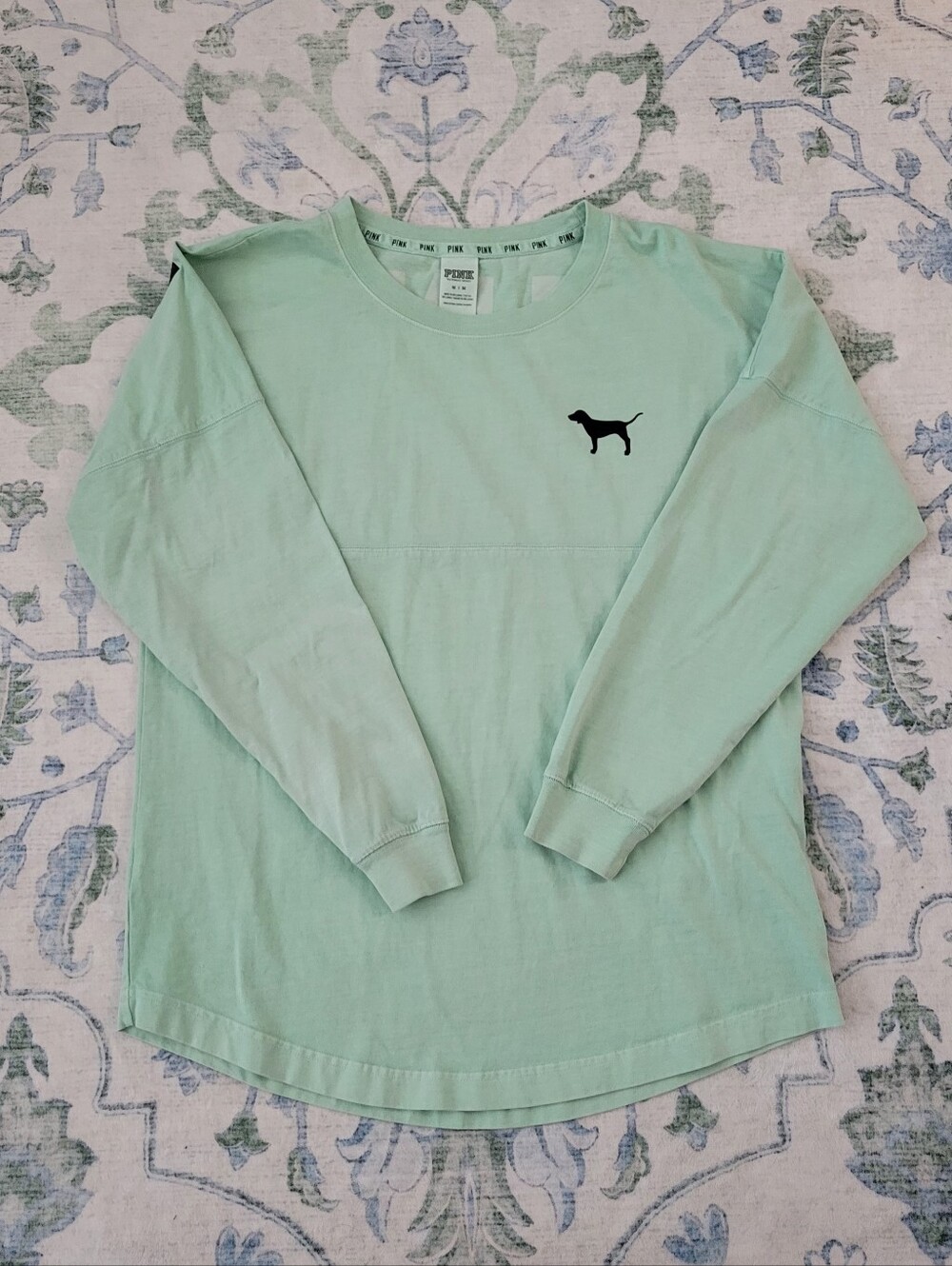 PINK Victoria's Secret Mint Green Long-Sleeve Tee with Dog Logo